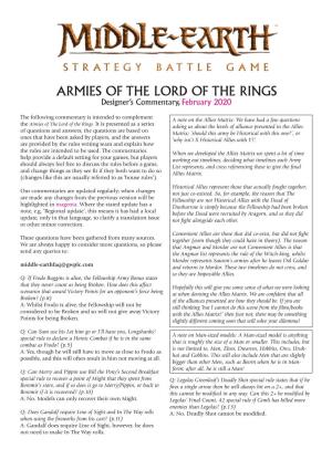 ARMIES of the LORD of the RINGS Designer’S Commentary, February 2020