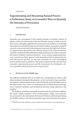 Experimenting and Measuring Natural Powers: a Preliminary Study on Leonardo’S Ways to Quantify the Intensity of Percussion