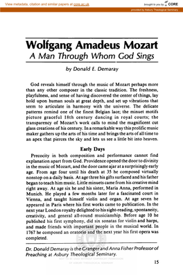 Wolfgang Amadeus Mozart a Man Through Whom God Sings