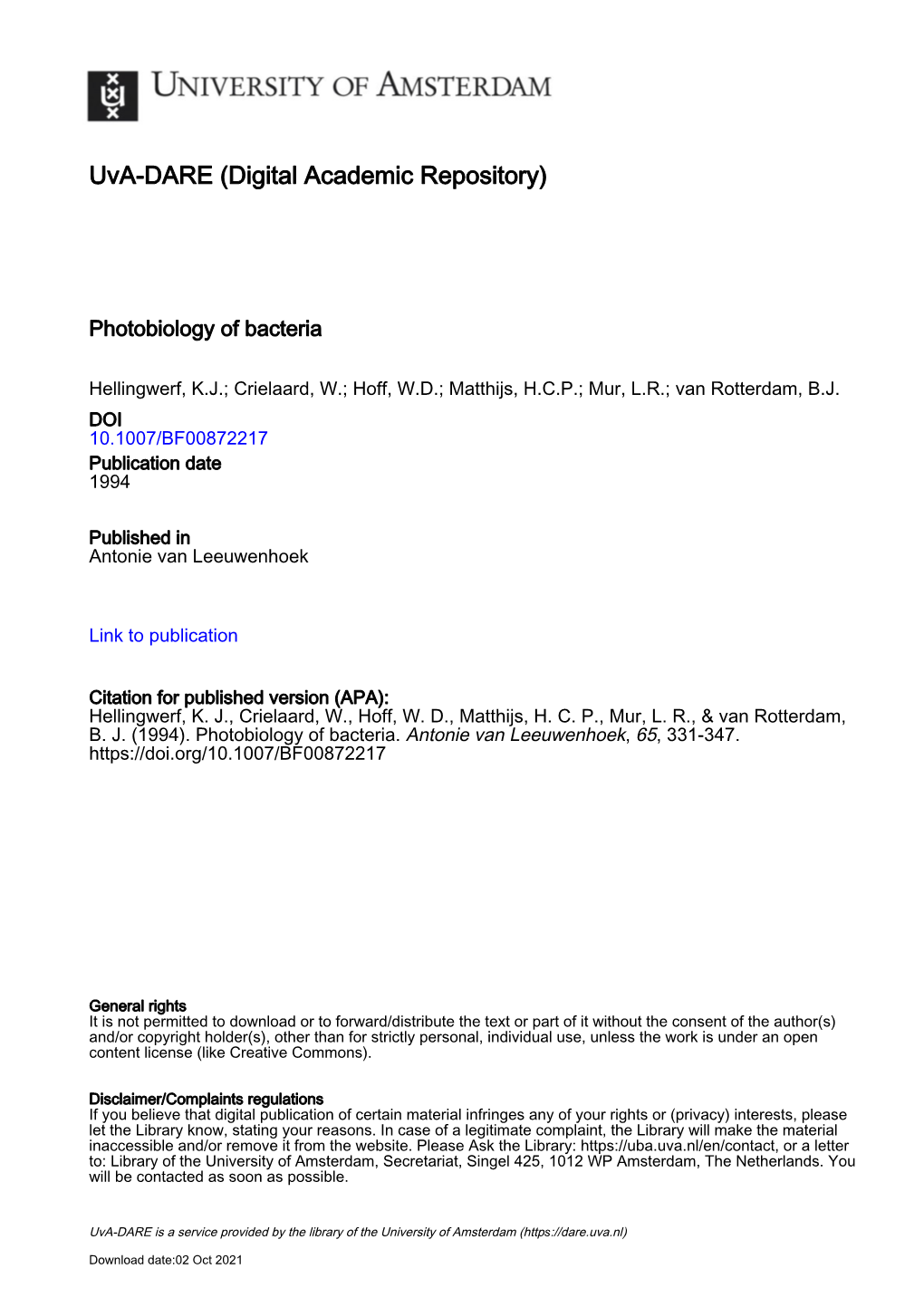 Photobiology of Bacteria