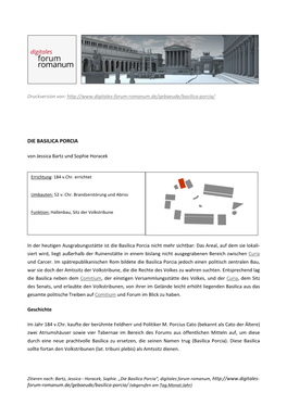 DIE BASILICA PORCIA Von Jessica Bartz Und Sophie Horacek