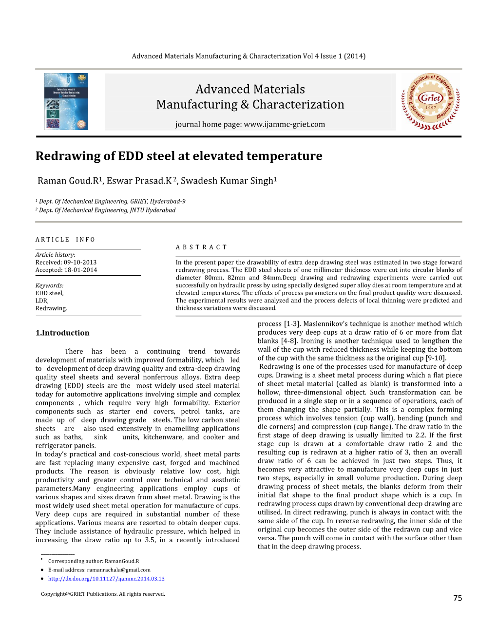 Advanced Materials Manufacturing & Characterization Redrawing of EDD