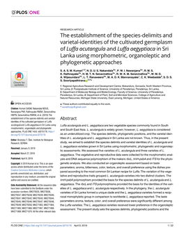 Luffa Acutangula and Luffa Aegyptiaca in Sri Lanka Using Morphometric, Organoleptic and Phylogenetic Approaches