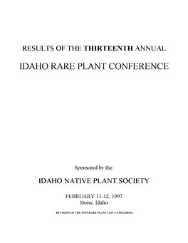 Idaho Rare Plant Conference
