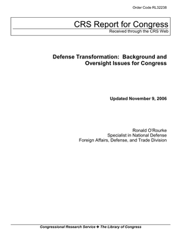 Defense Transformation: Background and Oversight Issues for Congress