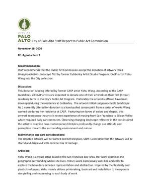 City of Palo Alto Staff Report to Public Art Commission