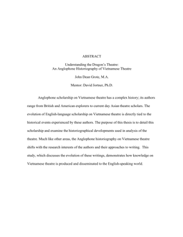 An Anglophone Historiography of Vietnamese Theatre John Dean