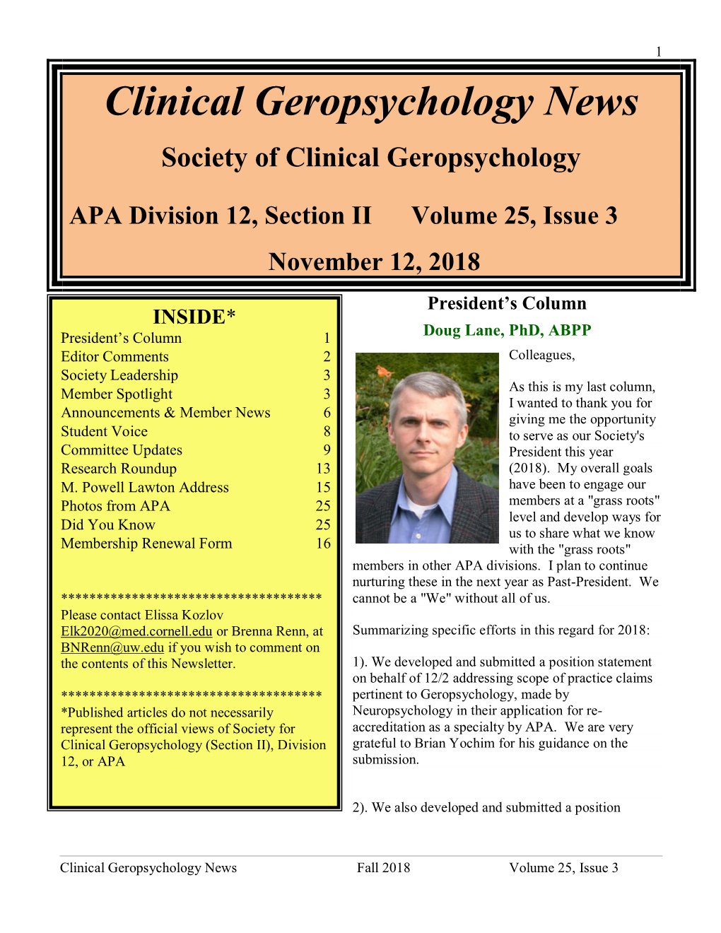 Clinical Geropsychology News