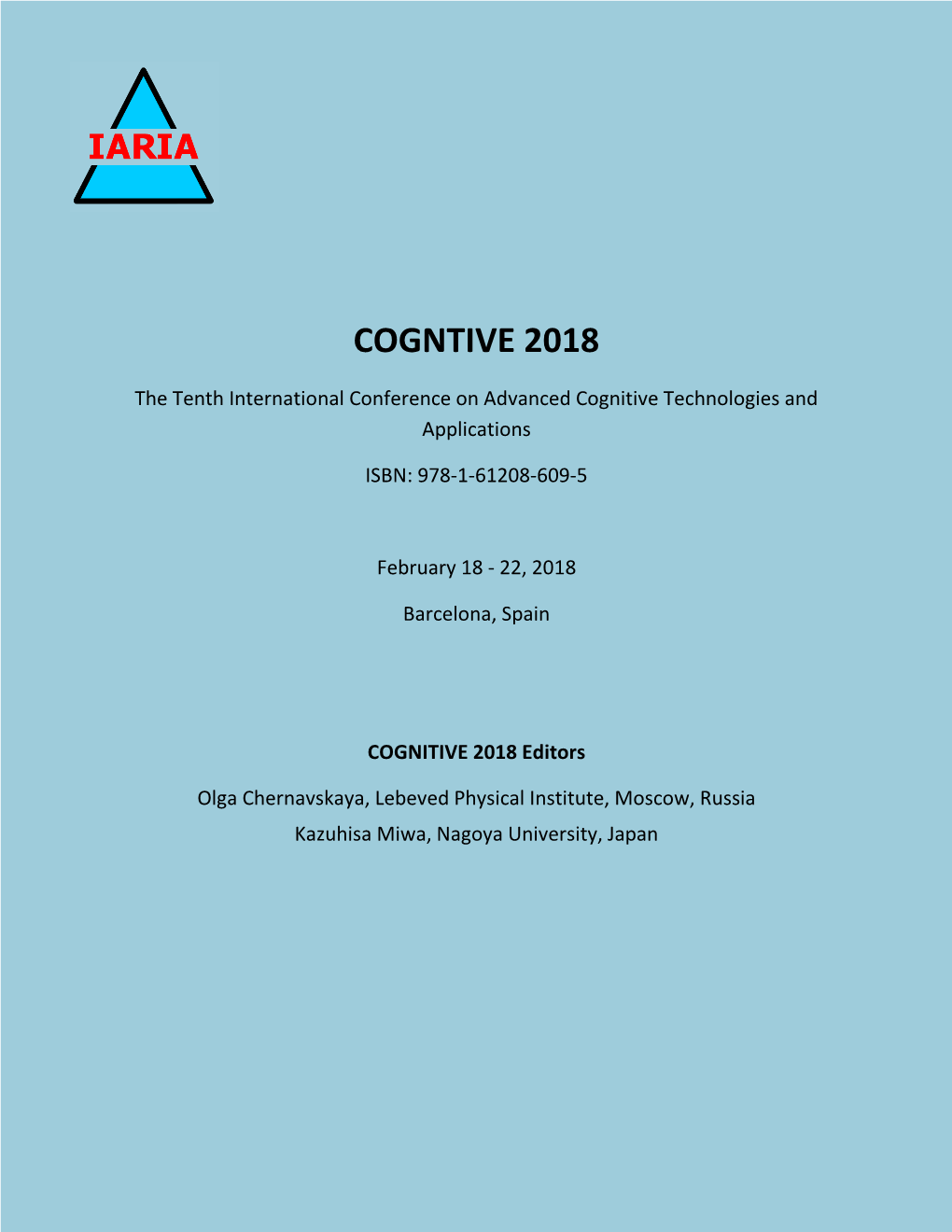 COGNITIVE 2018 Proceedings