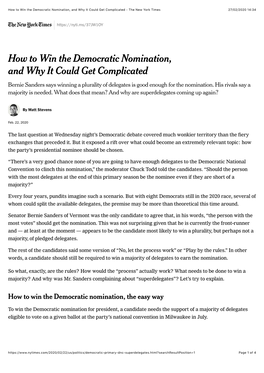 How to Win the Democratic Nomination, and Why It Could Get Complicated - the New York Times 27/02/2020 14�34
