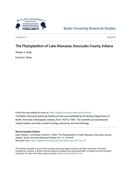 The Phytoplankton of Lake Wawasee, Kosciusko County, Indiana