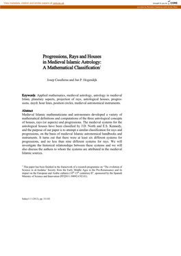 Progressions, Rays and Houses in Medieval Islamic Astrology: a Mathematical Classification1