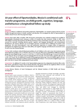 10-Year Effect of Oportunidades, Mexico's Conditional Cash Transfer