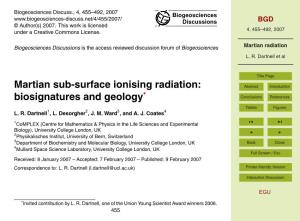 Martian Sub-Surface Ionising Radiation: Abstract Introduction ∗ Biosignatures and Geology Conclusions References Tables Figures L