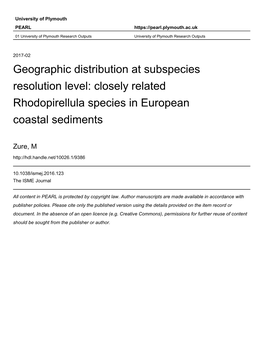 1 Title: Geographic Distribution at a Sub-Species Resolution Level: Closely Related Rhodopirellula