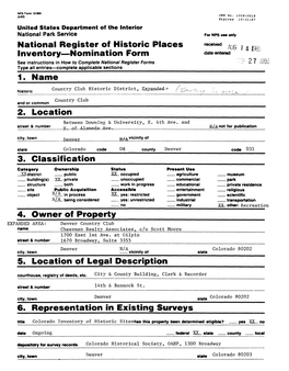 National Register of Historic Places Inventory—Nomination Form 1. Name 2. Location 3. Classification 4. Owner of Property 5. L