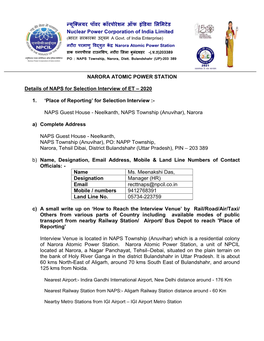 NARORA ATOMIC POWER STATION Details of NAPS For