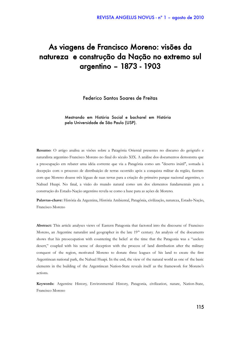 As Viagens De Francisco Moreno: Visões Da Natureza E Construção Da Nação No Extremo Sul Argentino – 1873 - 1903