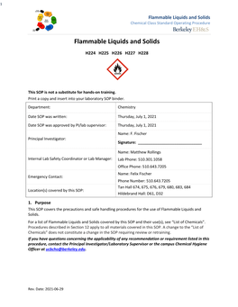 Flammable Liquids and Solids Chemical Class Standard Operating Procedure