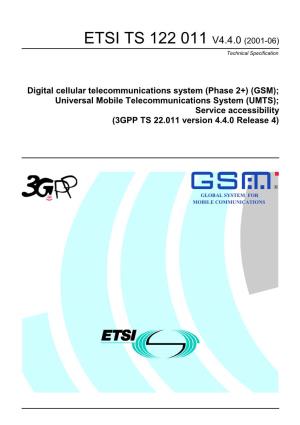 ETSI TS 122 011 V4.4.0 (2001-06) Technical Specification