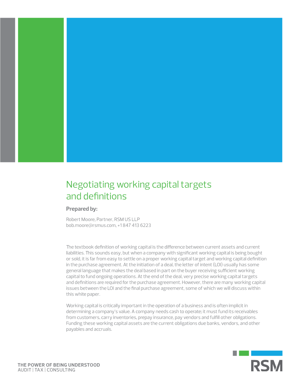 Negotiating Working Capital Targets and Definitions Prepared By