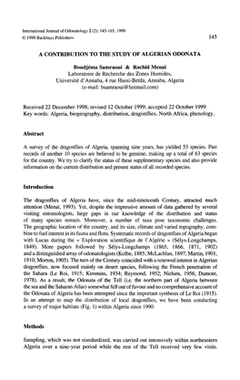 A Contribution to the Study of Algerian Odonata
