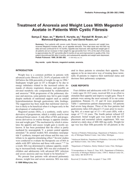 Treatment of Anorexia and Weight Loss with Megestrol Acetate in Patients with Cystic Fibrosis