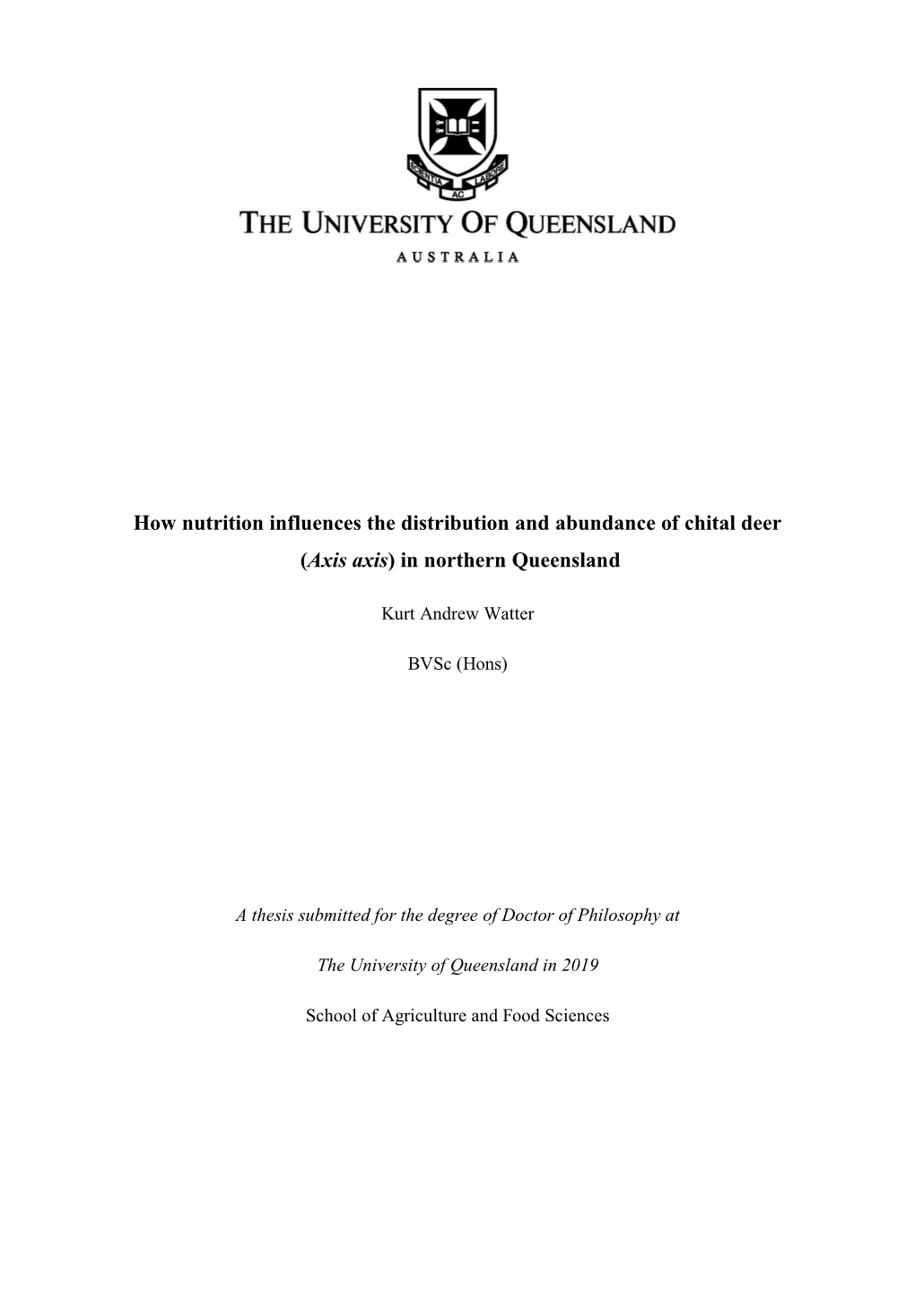 How Nutrition Influences the Distribution and Abundance of Chital Deer (Axis Axis) in Northern Queensland