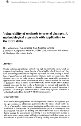 Vulnerability of Wetlands to Coastal Changes. a Methodological Approach with Application to the Ebro Delta