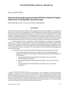 Outcome of Psychotherapeutic Training MOVISA (Model of Virginia Satir) in the Czech Republic: Research Results