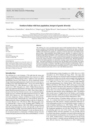 Southern Italian Wild Boar Population, Hotspot of Genetic Diversity