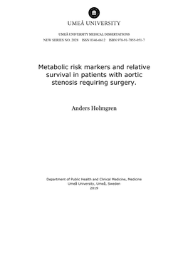 Metabolic Risk Markers and Relative Survival in Patients with Aortic Stenosis Requiring Surgery