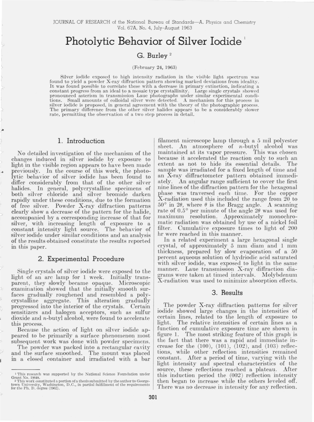 Photolytic Behavior of Silver Iodide 1