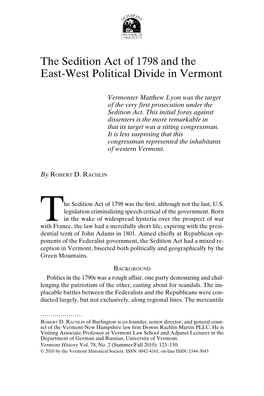 The Sedition Act of 1798 and the East-West Political Divide in Vermont