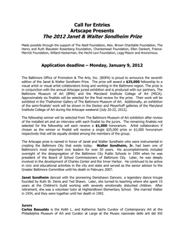 The 2012 Janet & Walter Sondheim Prize