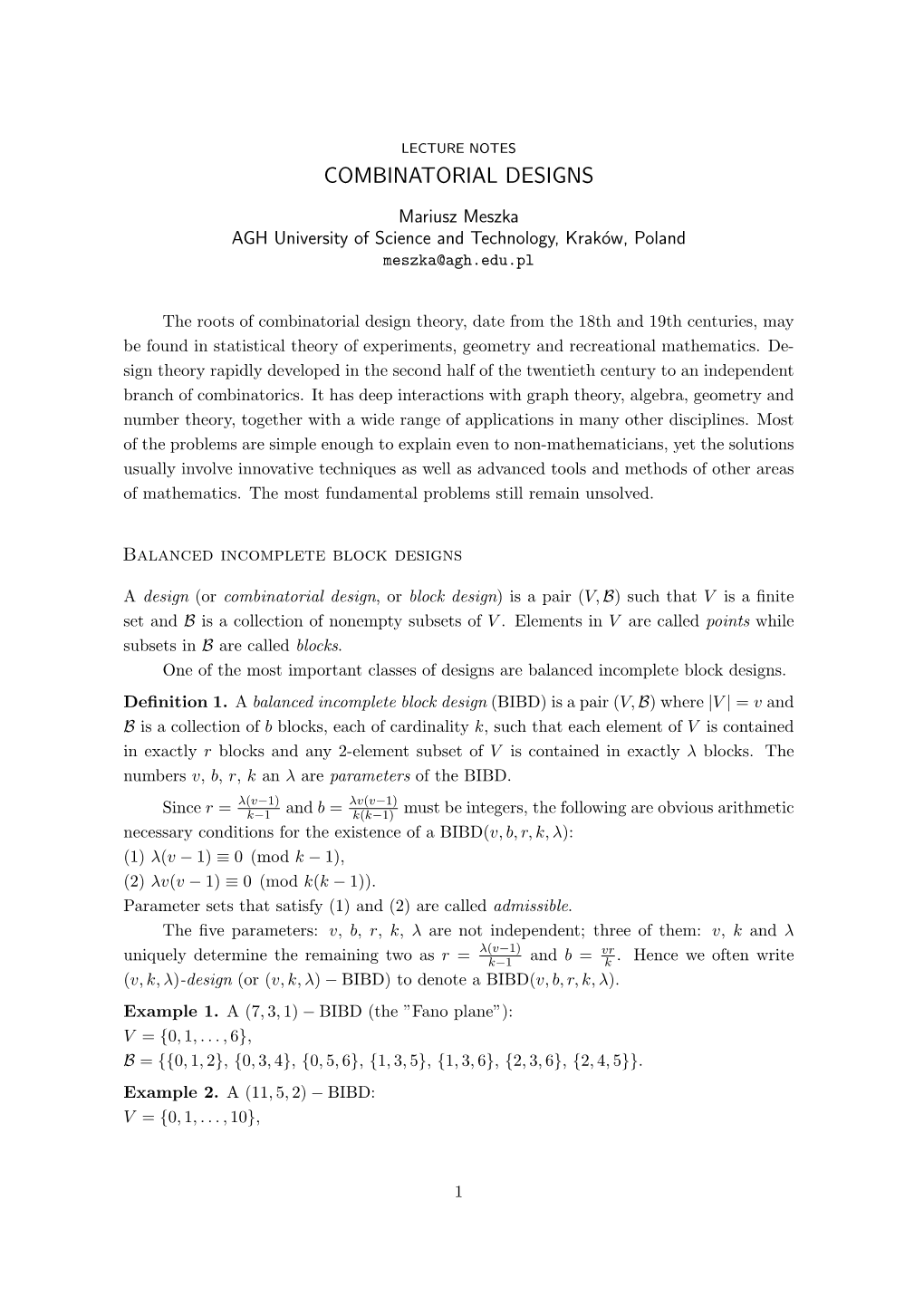 Combinatorial Designs