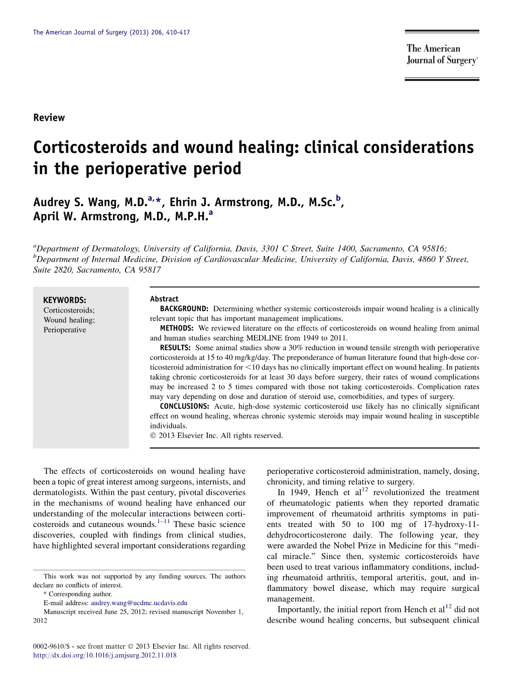 Corticosteroids and Wound Healing: Clinical Considerations in the Perioperative Period