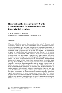 Reinventing the Brooklyn Navy Yard: a National Model for Sustainable Urban Industrial Job Creation