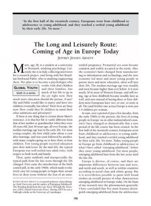 Coming of Age in Europe Today Jeffrey Jensen Arnett