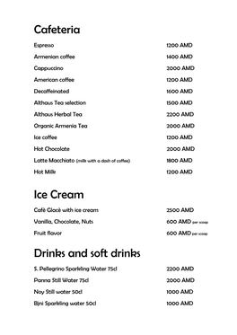 Cafeteria Ice Cream Drinks and Soft Drinks