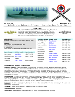 Vol. 8, No. 11 November 2012 United States Submarine Veterans - Charleston Base Newsletter