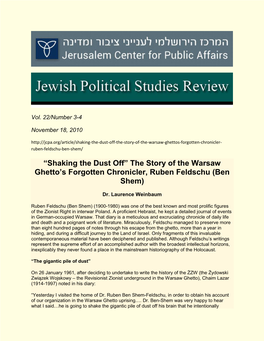 “Shaking the Dust Off” the Story of the Warsaw Ghetto's Forgotten