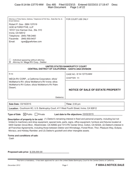 Case 8:14-Bk-13770-MW Doc 485 Filed 02/23/15 Entered 02/23/15 17:19:47 Desc Main Document Page 1 of 22