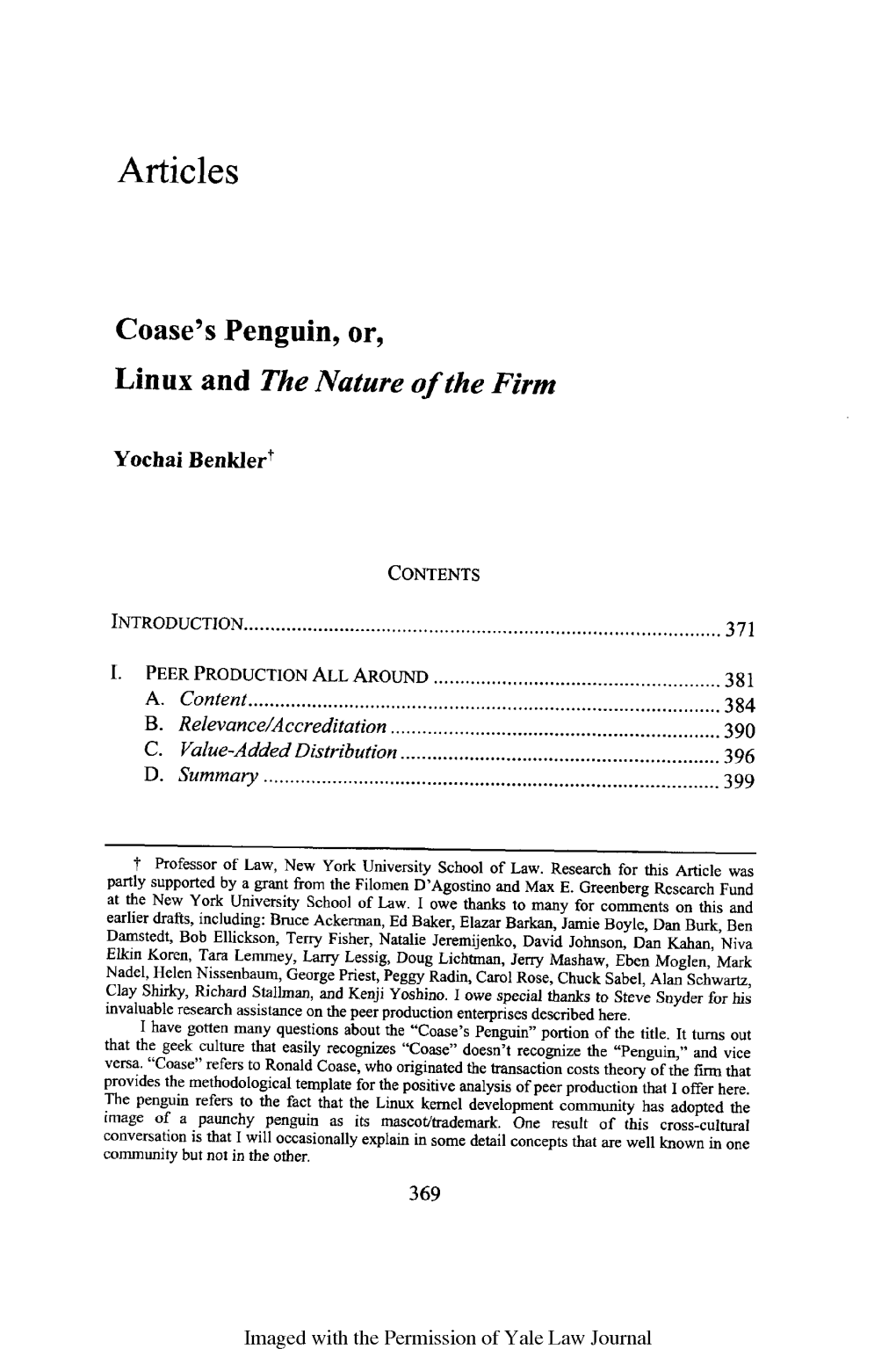 Coase's Penguin, Or, Linux and the Nature of the Firm