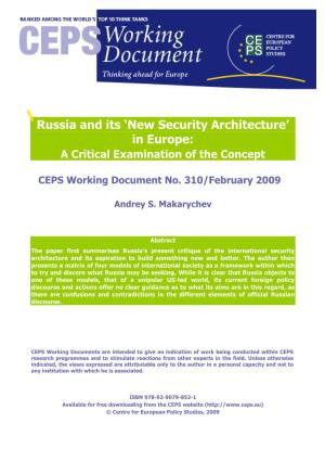 New Security Architecture’ in Europe: a Critical Examination of the Concept