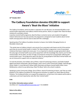 The Cadbury Foundation Donates €56000 to Support
