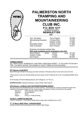 Palmerston North Tramping and Mountaineering Club Inc. P.O
