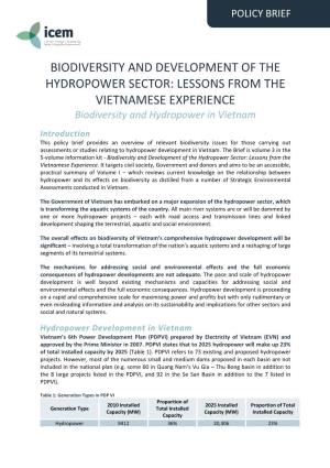 Biodiversity and Development of the Hydropower Sector: Lessons From