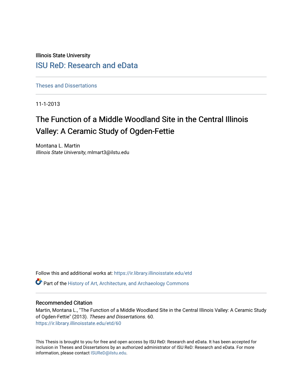 The Function of a Middle Woodland Site in the Central Illinois Valley: a Ceramic Study of Ogden-Fettie