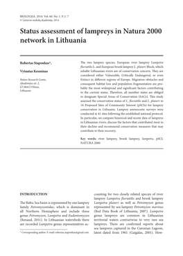 Status Assessment of Lampreys in Natura 2000 Network in Lithuania